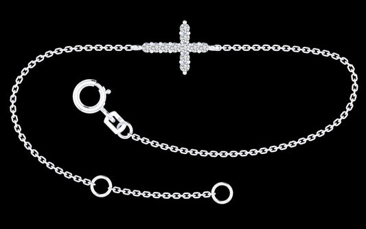 9CT WHITE GOLD DIAMOND CROSS BRACELET