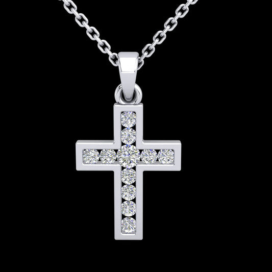 9CT WHITE GOLD CHANNEL SET DIAMOND CROSS.