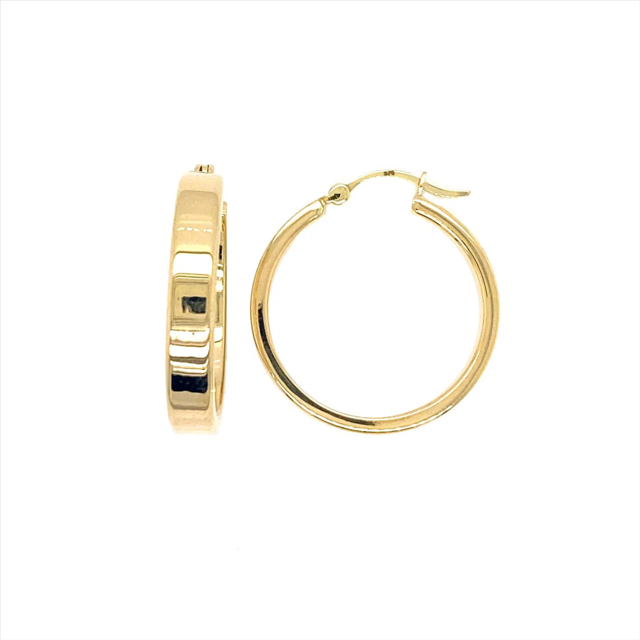 9CT YELLOW GOLD SQUARED EDGE HOOP EARRINGS.