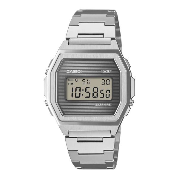 CASIO VINTAGE DIGITAL WATCH WITH SAPPHIRE GLASS STAINLESS STEEL BAND.