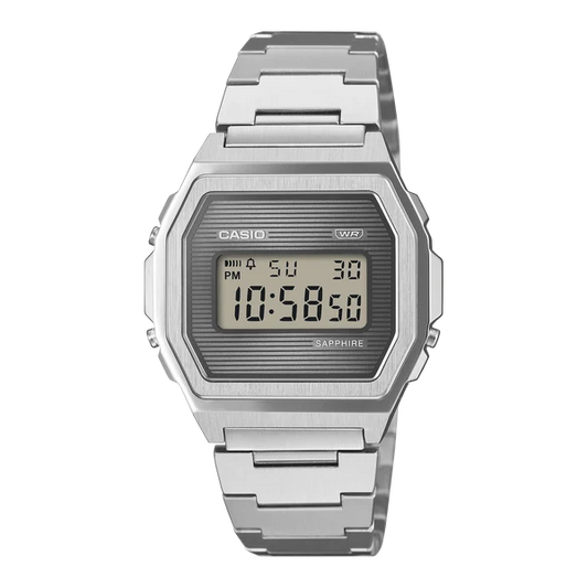 CASIO VINTAGE DIGITAL WATCH WITH SAPPHIRE GLASS STAINLESS STEEL BAND.