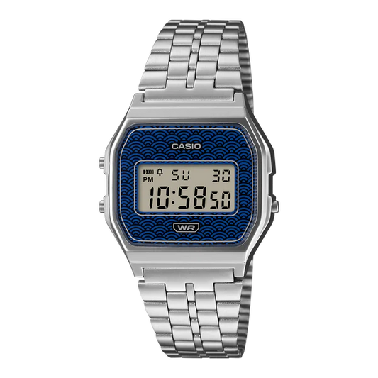 CASIO DIGITAL WATCH BLUE DIALSTAINLESS STEEL BAND. A159WEVJ-2D