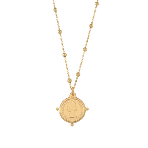 VON TRESKOW ROSARIO NECKLACE WITH THREEPENCE COIN