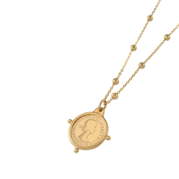 VON TRESKOW ROSARIO NECKLACE WITH THREEPENCE COIN