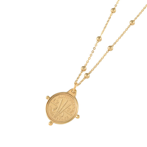 VON TRESKOW ROSARIO NECKLACE WITH THREEPENCE COIN