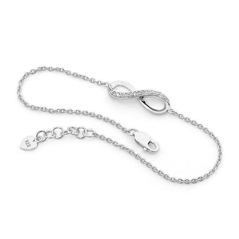 ELLANI STERLING SILVER RHODIUM PLATED CUBIC ZIRCONIA INFINITY BRACELET. B185S