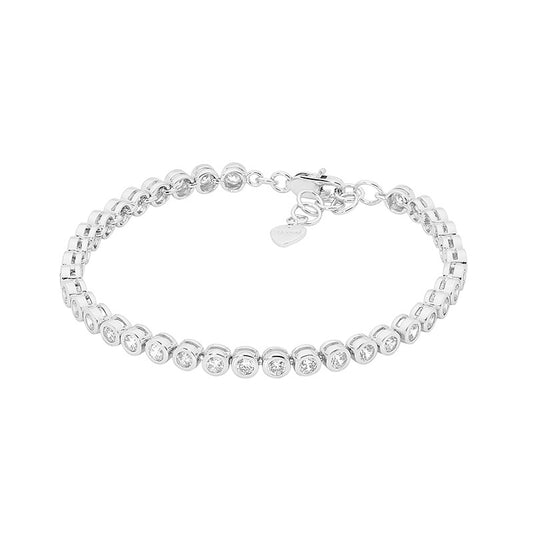 ELLANI STERLING SILVER RHODIUM PLATED BEZEL SET TENNIS 18CM BRACELET.