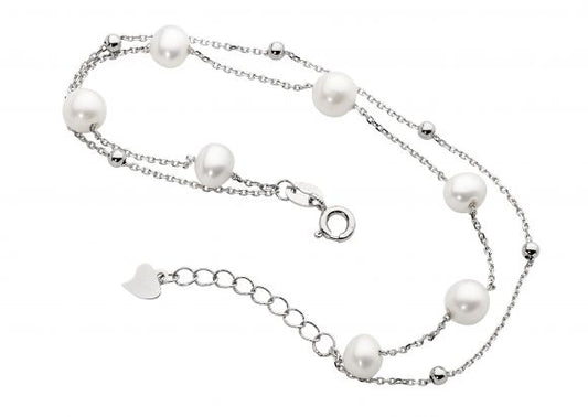 ELLANI STERLING SILVER DOUBLE CHAIN WITH FRESHWATER PEARL BRACELET. B218