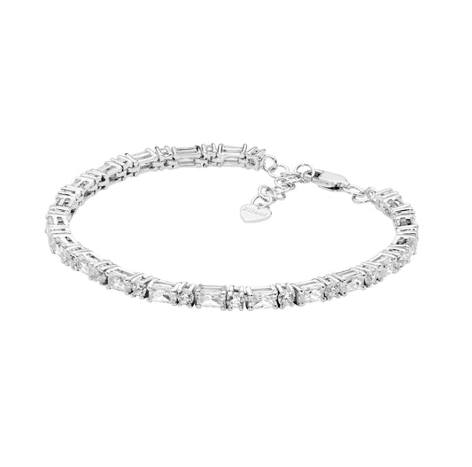 ELLANI STERLING SILVER ROUND AND BAGUETTE 18CM TENNIS BRACELET. B225S