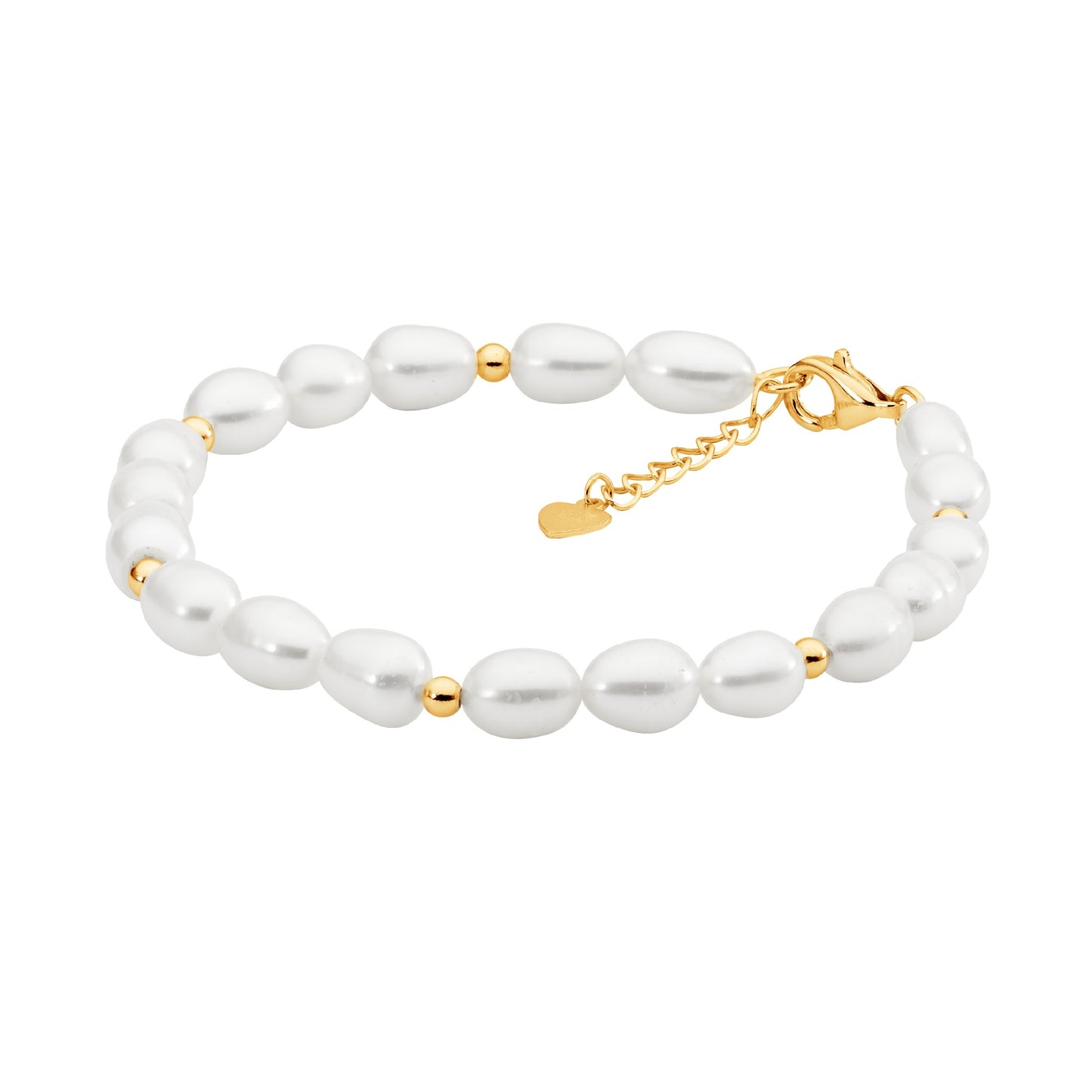 ELLANI STERLING SILVER GOLD PLATED BEADS WITH FRESHWATER PEARL 19CM BRACELET. B229G