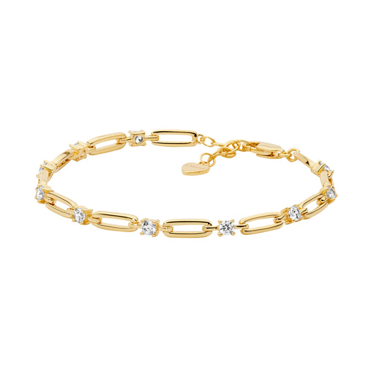 ELLANI STERLING SILVER GOLD PLATED OPEN OVAL LINKCUBIC ZIRCONIA BRACELET.