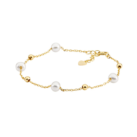 ELLANI STERLING SILVER GOLD PLATED BALL AND FRESHWATER PEARL BRACELET.