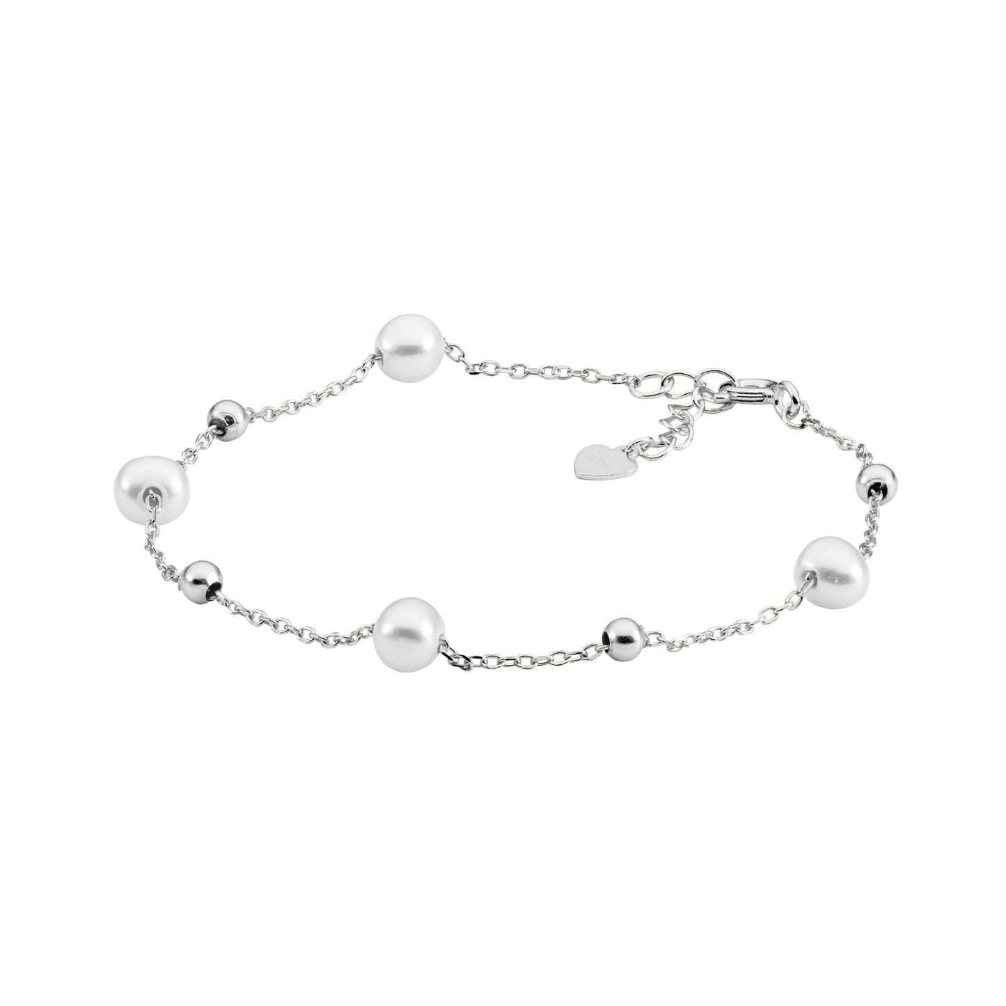 ELLANI STERLING SILVER PEARL AND SILVER BALL BRACELET. B234S