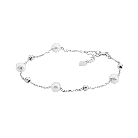ELLANI STERLING SILVER PEARL AND SILVER BALL BRACELET. B234S