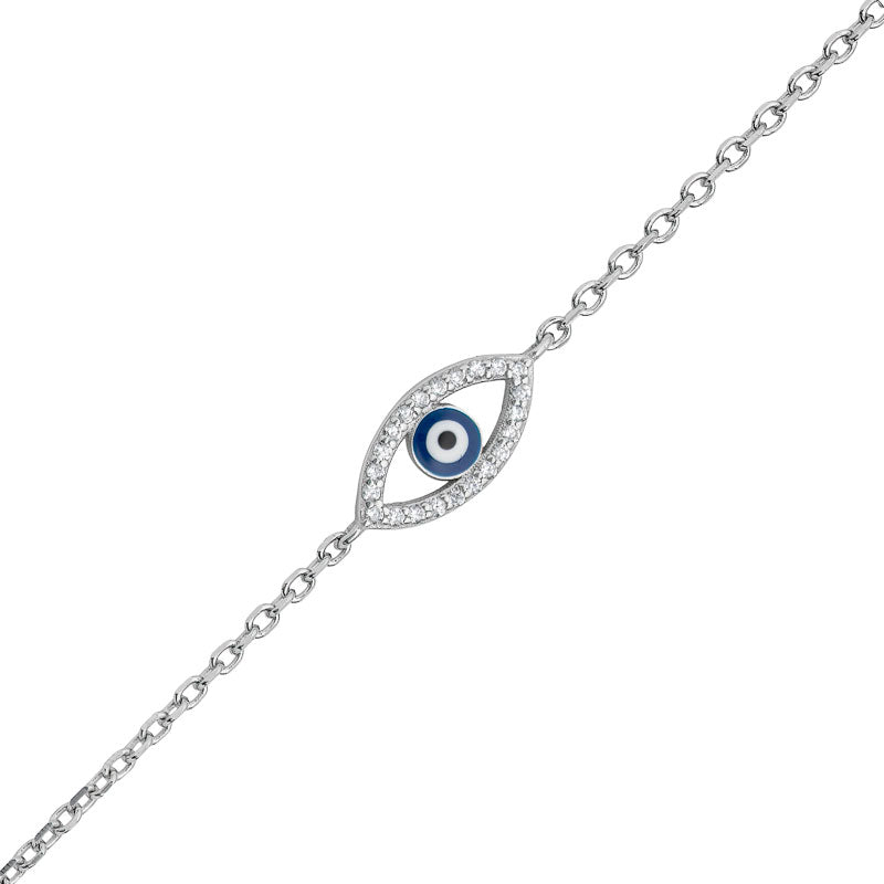 STERLING SILVER 19CM RHODIUM PLATED CUBIC ZIRCONIA EVIL EYE BRACELET.