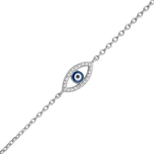 STERLING SILVER 19CM RHODIUM PLATED CUBIC ZIRCONIA EVIL EYE BRACELET.