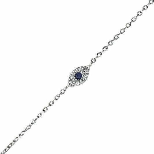 STERLING SILVER RHODIUM PLATED CUBIC ZIRCONIA EVIL EYE 19CM BRACELET