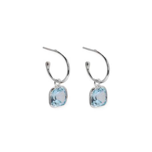 VON TRESKOW FINE OPEN HOOP STUDS WITH SQUARE BLUE TOPAZ