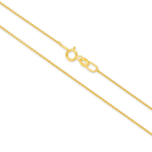 9CT YELLOW GOLD ITALIAN 45CM X .9MM CABLE CHAIN 1.07GRAMS.