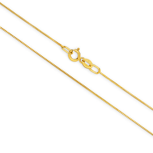 9CT YELLOW GOLD ITALIAN 45CM X 0.52MM BOX CHAIN .87GRAMS.