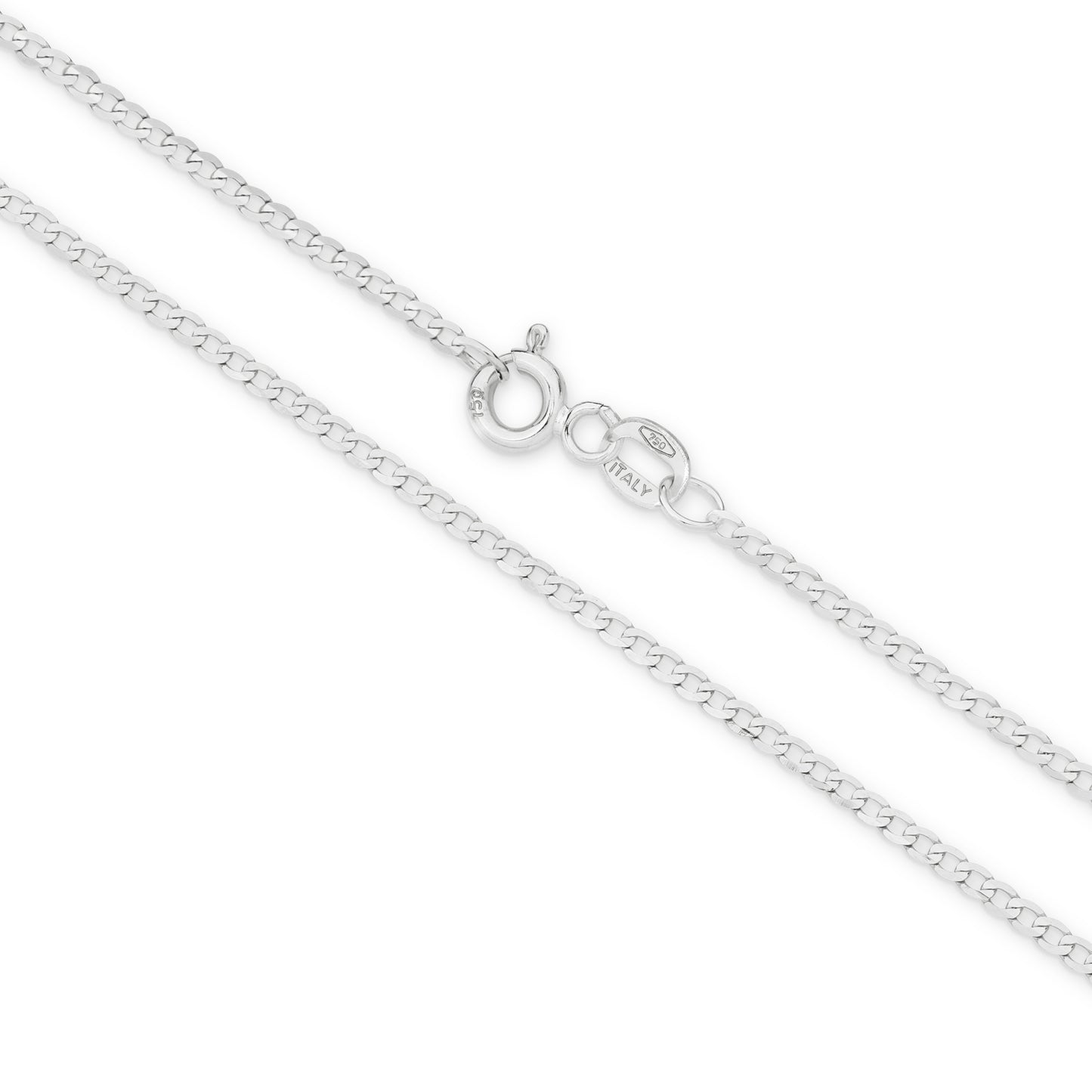 9CT WHITE GOLD SOLID ITALIAN 45CM X 1.54MM FLAT CURB CHAIN.