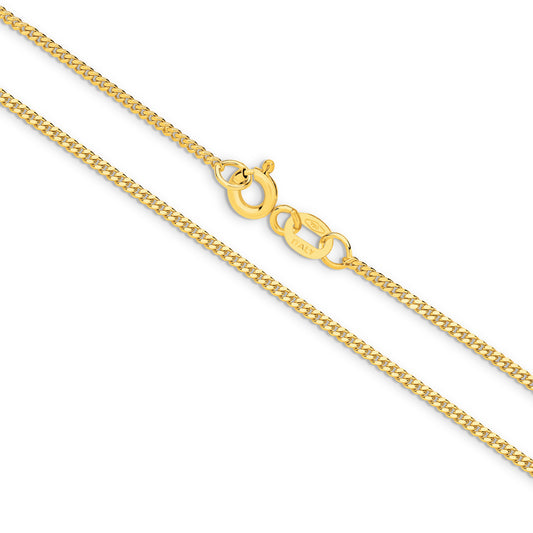 9CT YELLOW GOLD ITALIAN SOLID DIAMOND CUT 45CM X 1.4MM CHAIN.