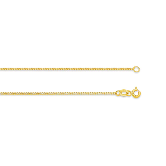 9CT YELLOW GOLD ITALIAN SOLID DIAMOND CUT 45CM X 1.4MM CURB CHAIN.