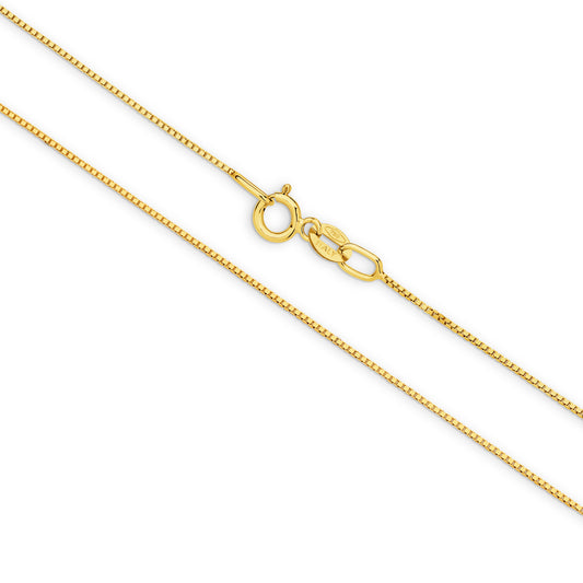 9CT YELLOW GOLD ITALIAN BOX CHAIN 0.6MM X 45CM CHAIN 1.08GRAMS
