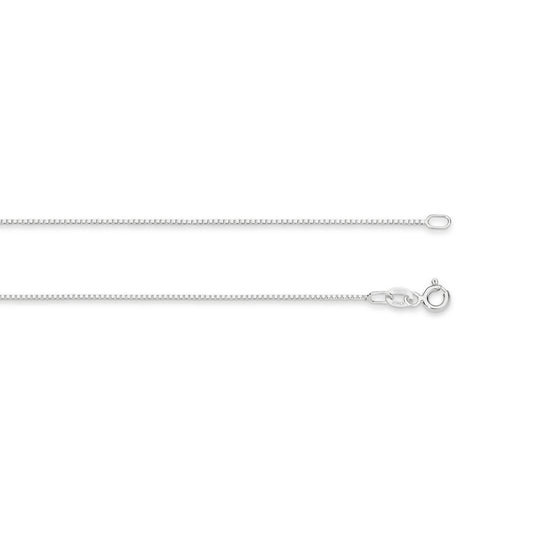 9CT WHITE GOLD IMPORTED ITALIAN 50CM X .7MM BOX CHAIN.