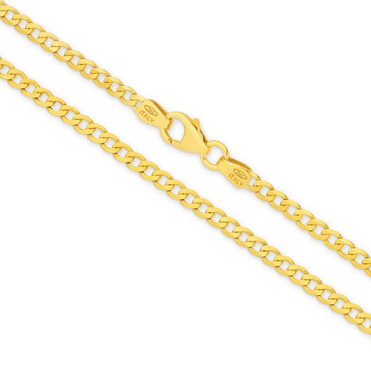 9CT YELLLOW GOLD ITALIAN 2.4MM X 50CM SOLID CURB CHAIN 4.88GRAMS.