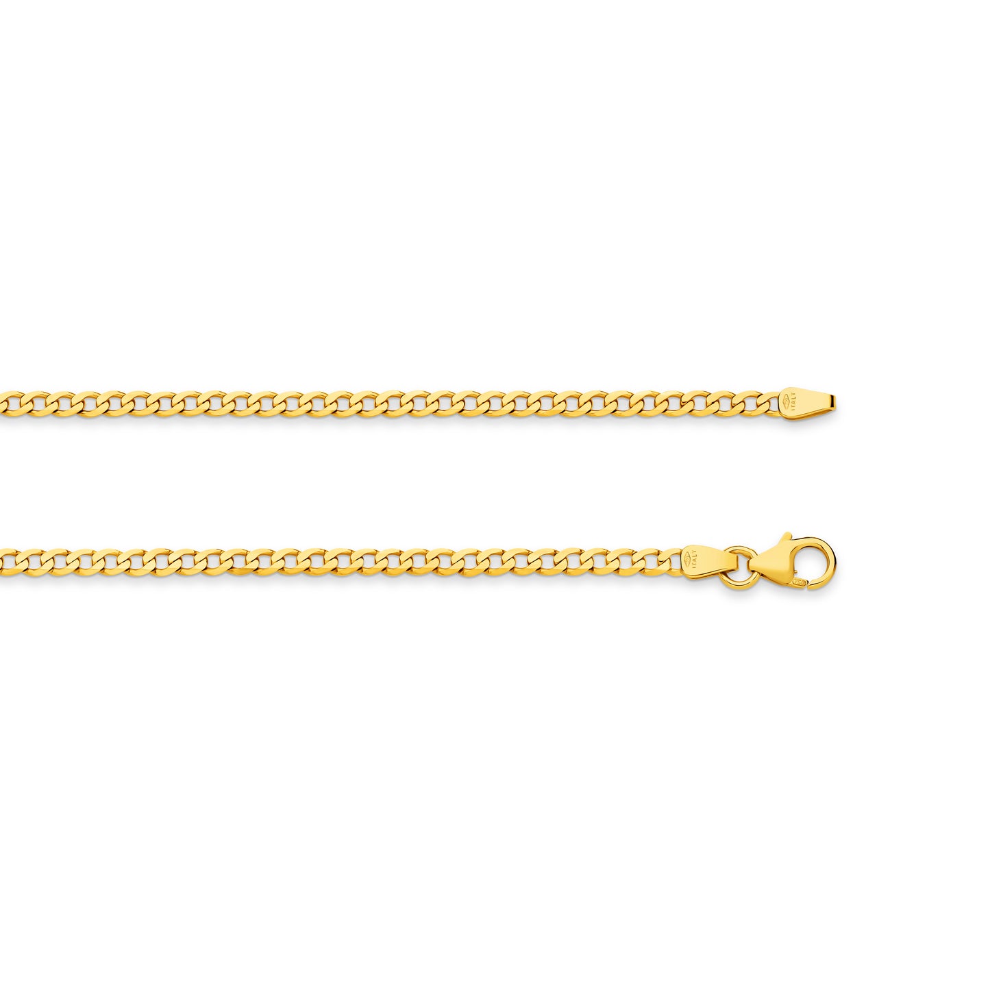 18CT YELLOW GOLD ITALIAN SOLID 50MM X 2.4MM WIDE CURB CHAIN 6.6GRAMS.
