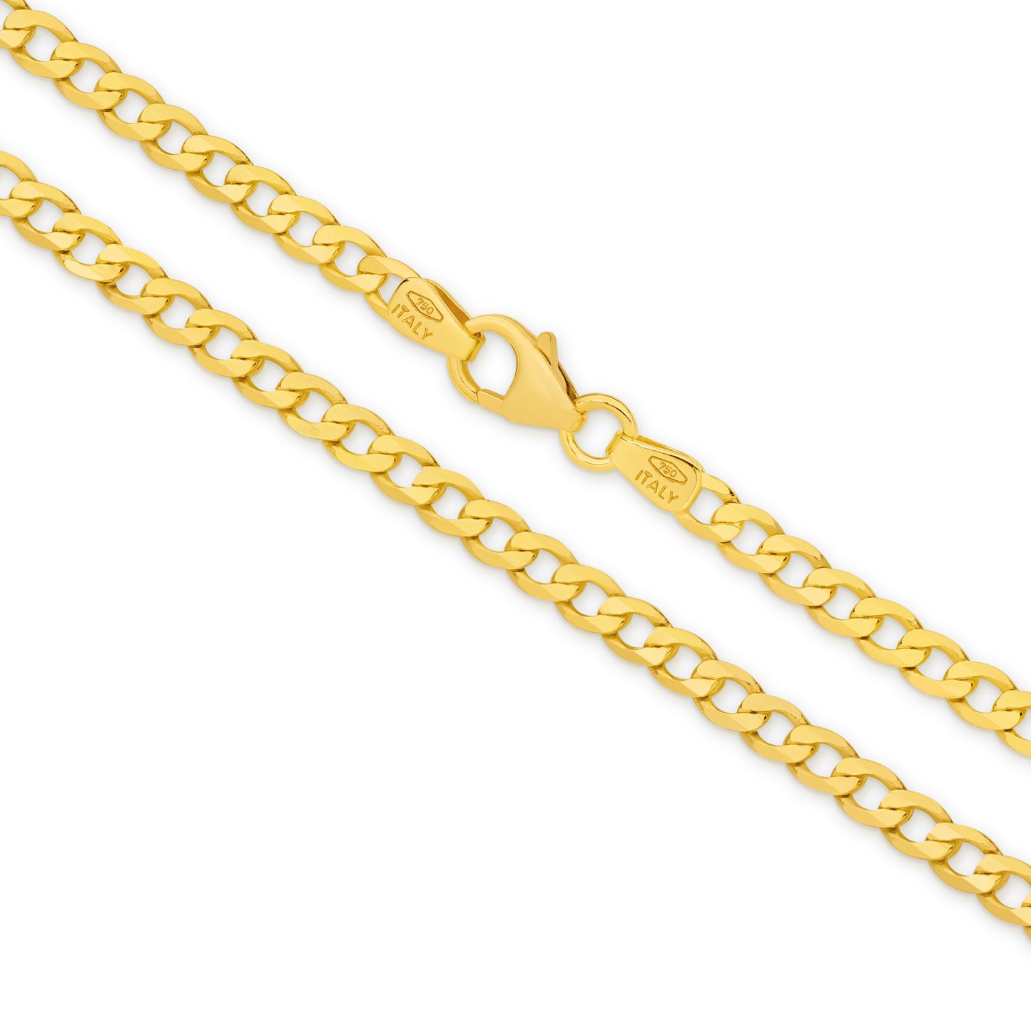 9CT YELLOW GOLD ITALIAN SOLID DIAMOND CUT 50CM X 3MM CURB CHAIN.