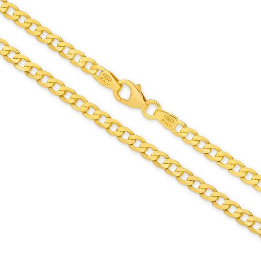 9CT YELLOW GOLD ITALIAN SOLID DIAMOND CUT 50CM X 3MM CURB CHAIN.