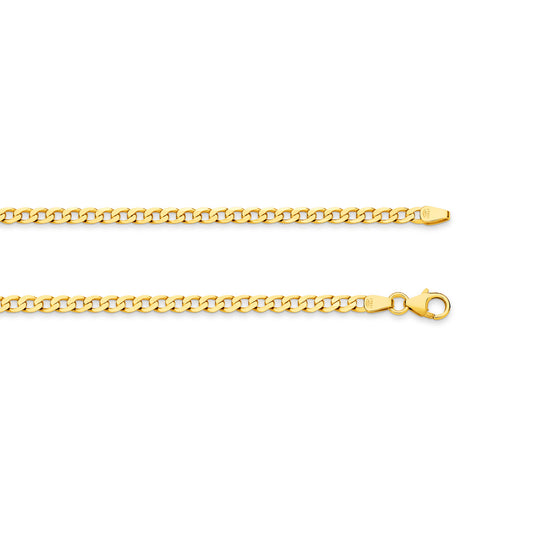 9CT YELLOW GOLD ITALIAN SOLID 60CM X 2.4MM CURB CHAIN.