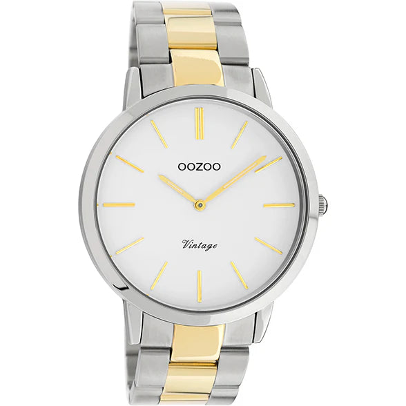 OOZOO WATCH 42MM TWO TONE METAL BAND WHITE DIAL . C20101