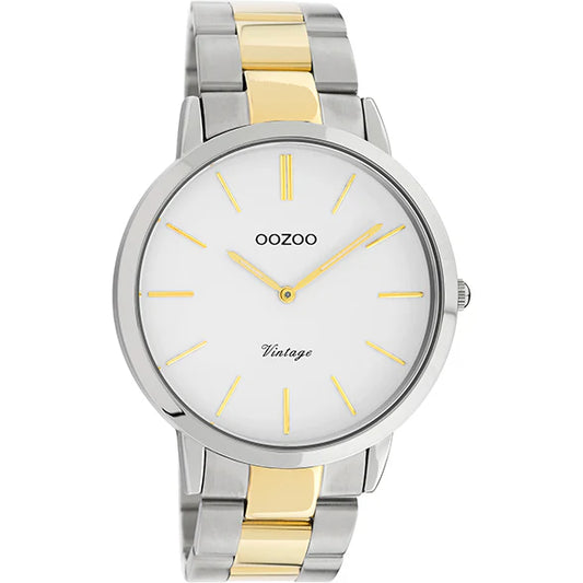 OOZOO WATCH 42MM TWO TONE METAL BAND WHITE DIAL . C20101