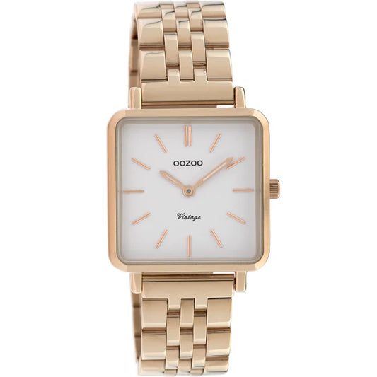 OOZOO WATCH 29MMM SQUARE WATCH WHITE DIAL ROSE PLATED METAL BAND C9958E