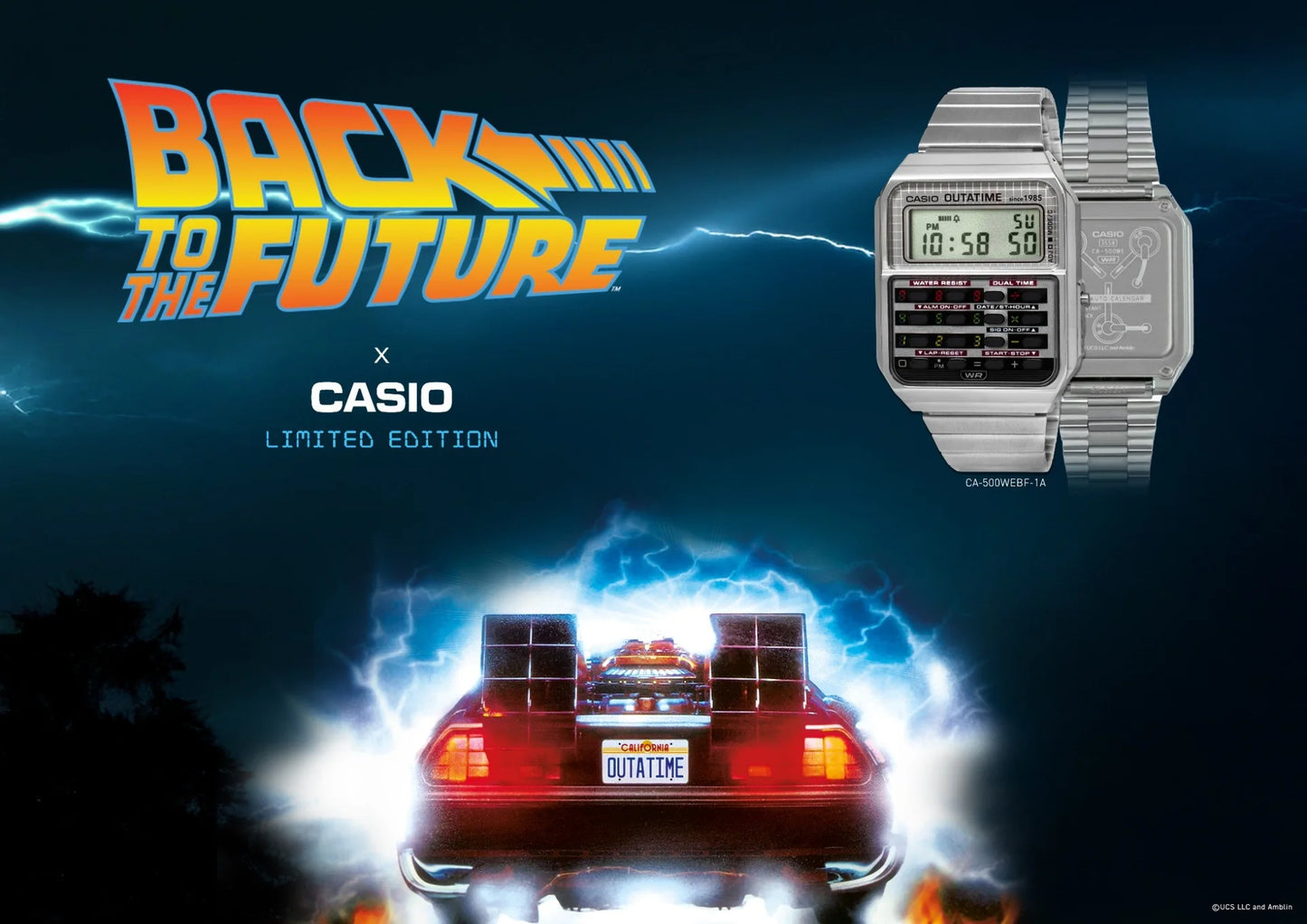 CASIO WATCH DIGITAL CALCULATOR BACK TO THE FUTURE WITH STAINLESS STEEL BAND. CA500WEBF