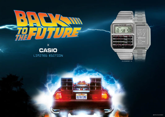 CASIO WATCH DIGITAL CALCULATOR BACK TO THE FUTURE WITH STAINLESS STEEL BAND. CA500WEBF