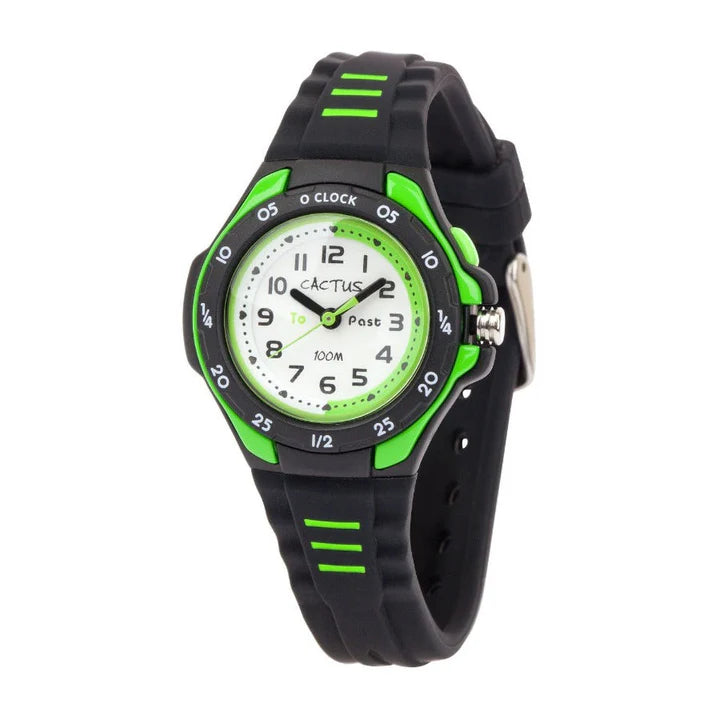 CUCTUS ANALOGUE WATCH TIMETEACHER BLACK AND GREEN TRIM. CAC-116-M01