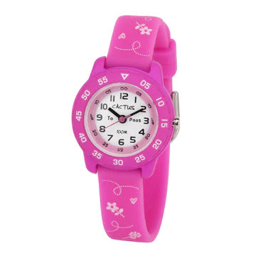 CACTUS TIME TEACHER JUNIOR WATCH 27MM PINK CASE WITH SILICON BAND. CAC-124-M05