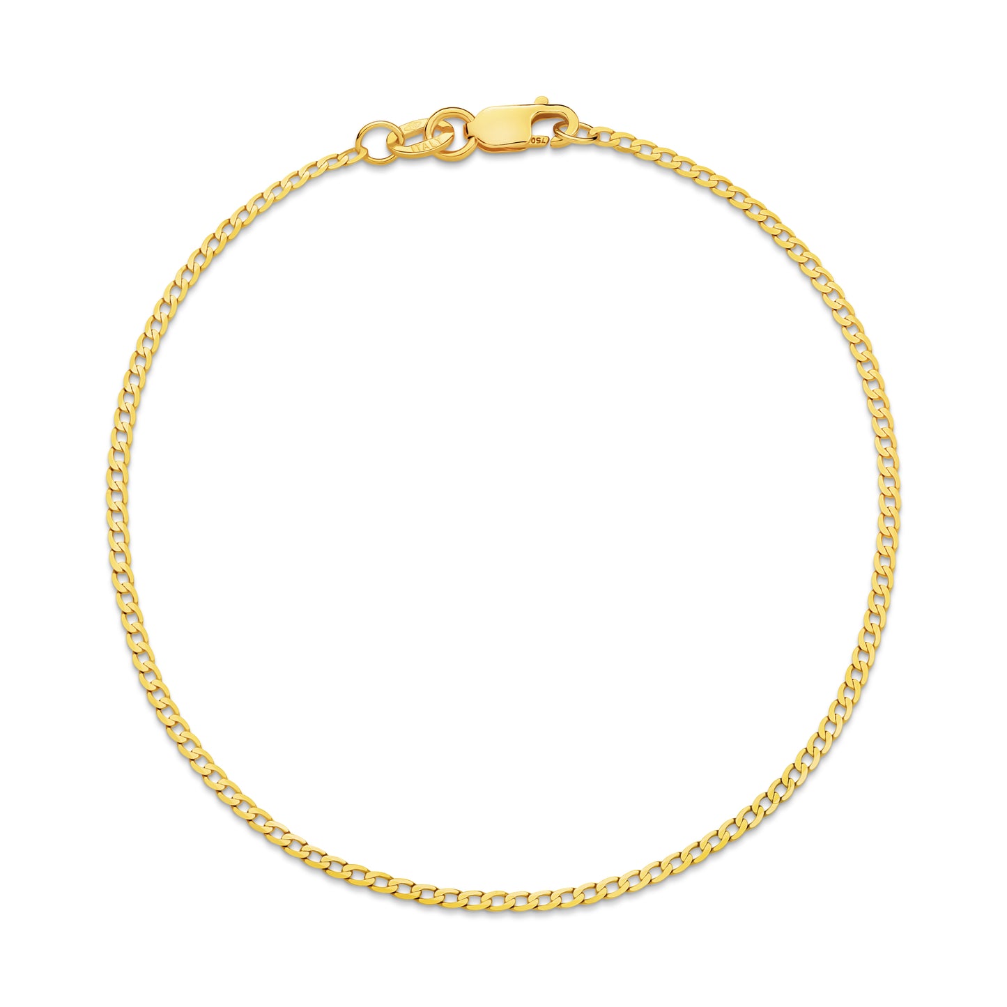 9CT YELLOW GOLD ITALIAN 19CM X 1.54MM CURB BRACELET.