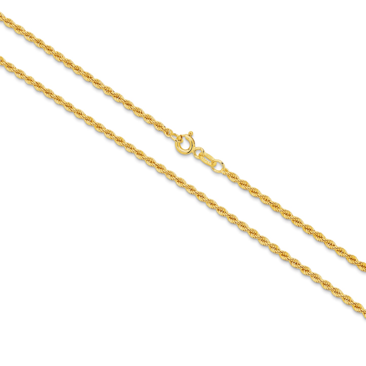9CT YELLOW GOLD ITALIAN 45CM X 2.18MM DIAMOND CUT ROPE CHAIN.