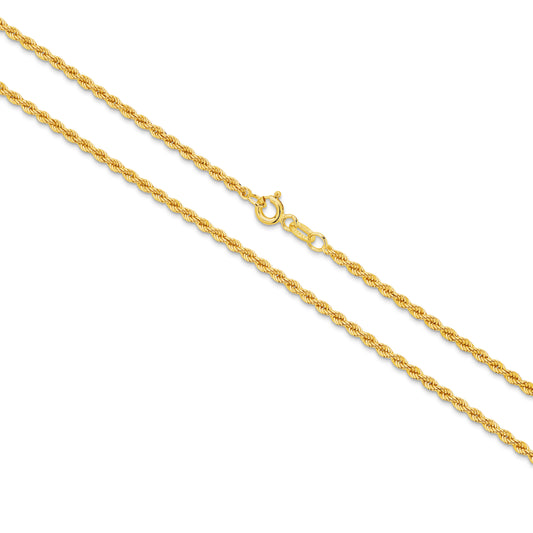 9CT YELLOW GOLD ITALIAN 45CM X 2.18MM DIAMOND CUT ROPE CHAIN.