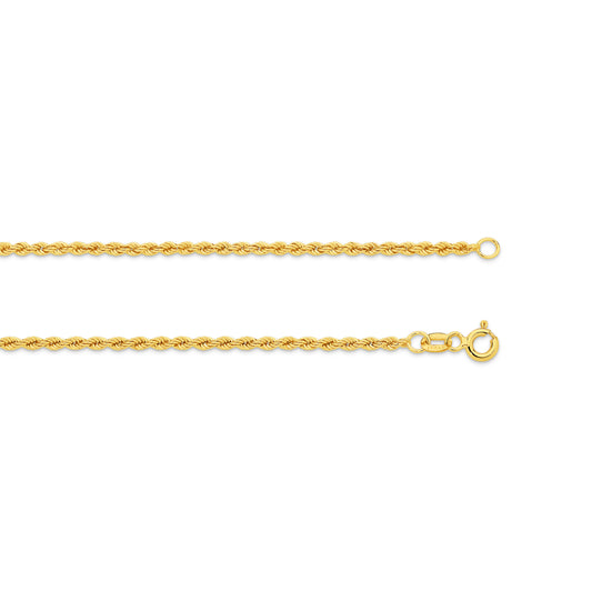 9CT YELLOW GOLD ITALIAN 19CM X 2.72MM DIAMOND CUT ROPE BRACELET.