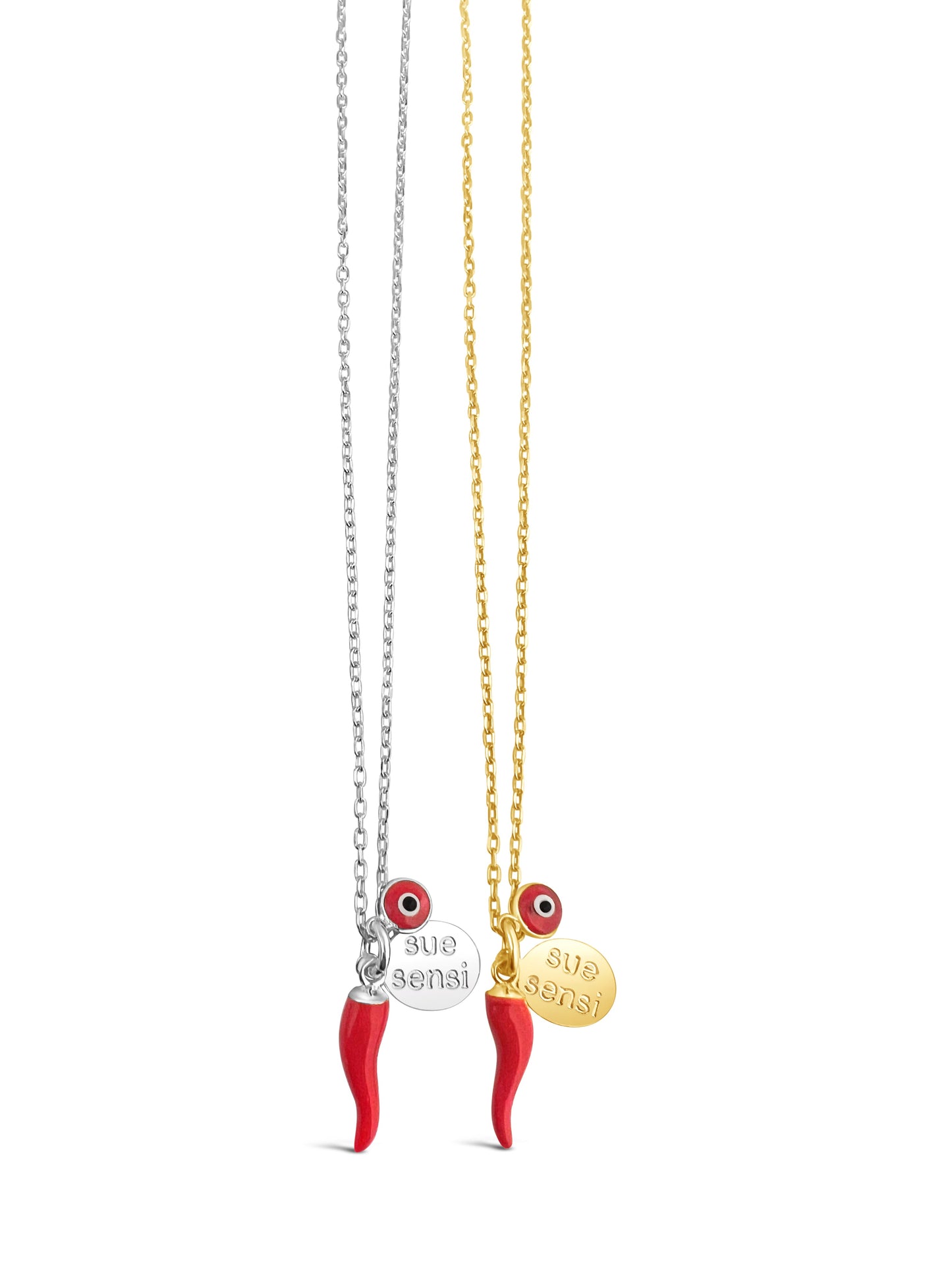 SUE SENSI STERLING SILVER 18CT GOLD PLATED CHILLI COLOURS 45CM NECKLACE