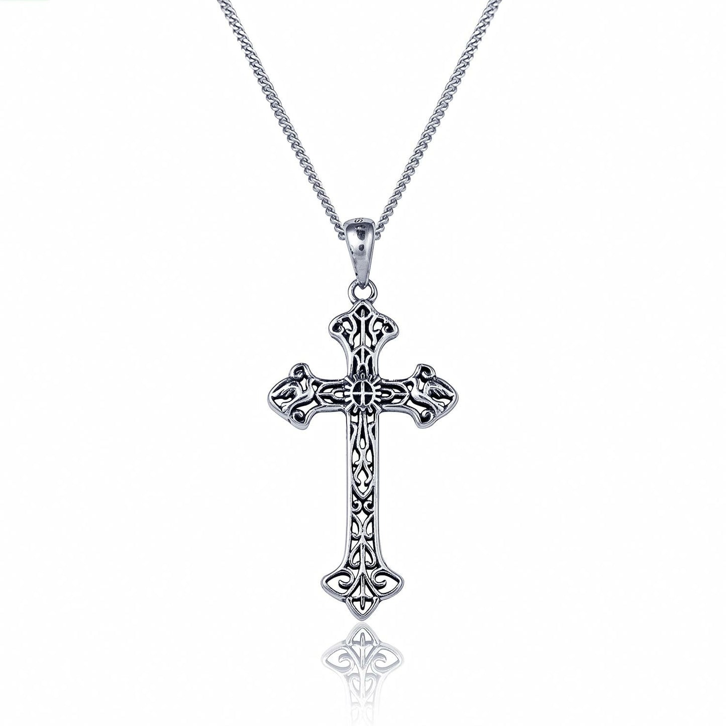 STERLING SILVER OXIDISED 33 X 20MM FANCY CROSS PENDANT.