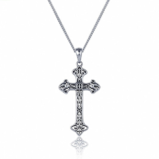 STERLING SILVER OXIDISED 33 X 20MM FANCY CROSS PENDANT.