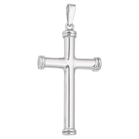 STERLING SILVER RHODIUM PLATED 39MM X 24MM TUBULAR CROSS PENDANT.