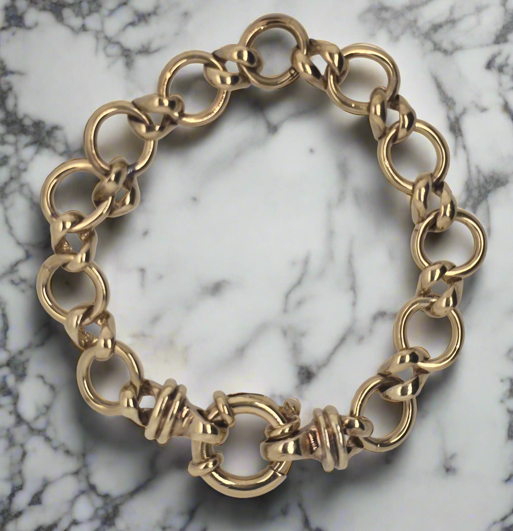 9CT YELLOW GOLD 19CM OPEN LINK FANCY BRACELET